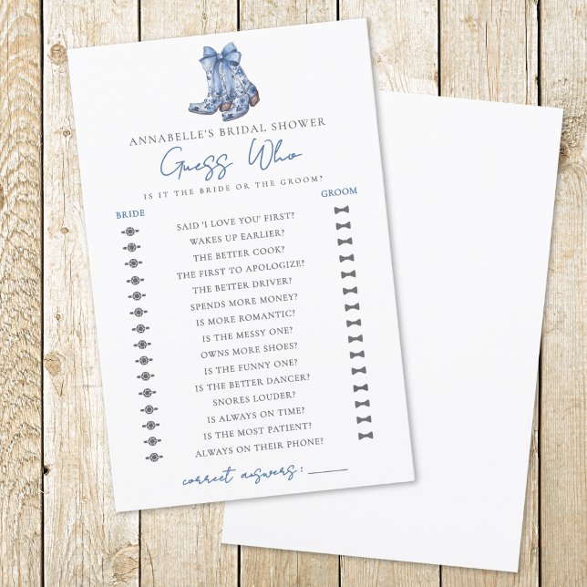 Adivinhem quem é o Chá de panela do Arco Cowboy (Guess Who Country Bow Cowboy Bridal Shower)