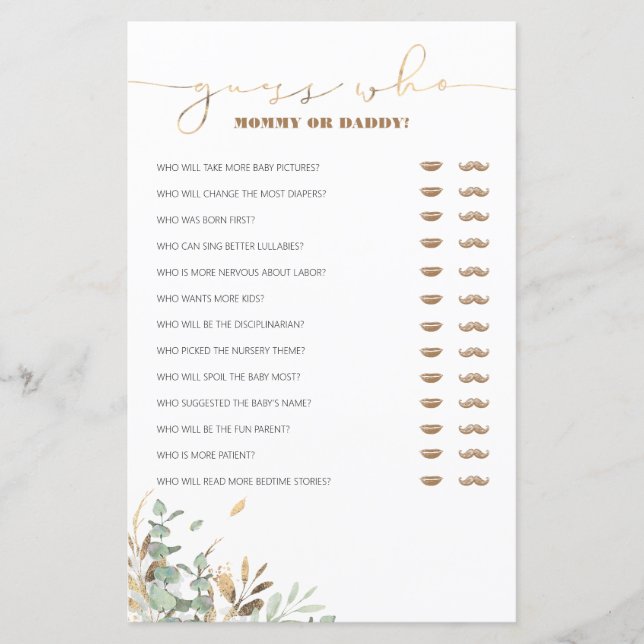 Adivinhem quem Mamãe ou jogo de Chá de fraldas de  (Frente)