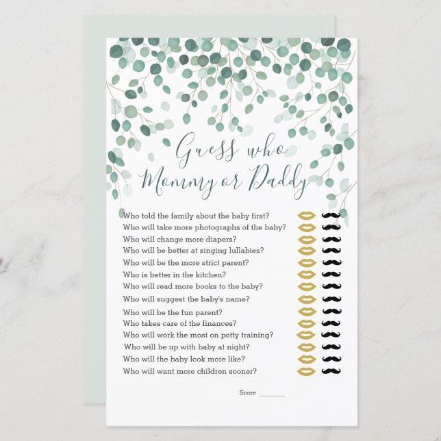 Adivinhem quem sai o jogo de Chá de fraldas Eucaly (Frente/Verso)