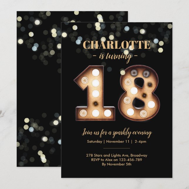 Adolescente Sparkly 18.o convite de aniversário (Frente/Verso)