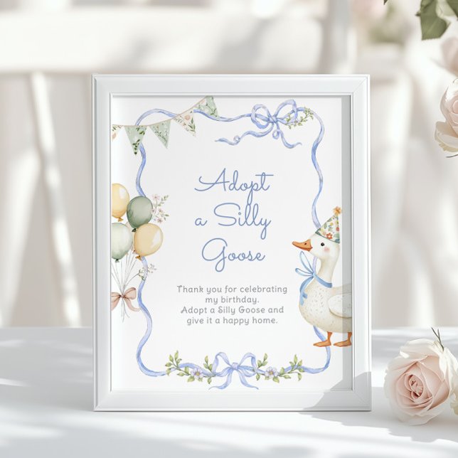 Adopt A Silly goose 1st Birthday Blue bow Poster (Criador carregado)