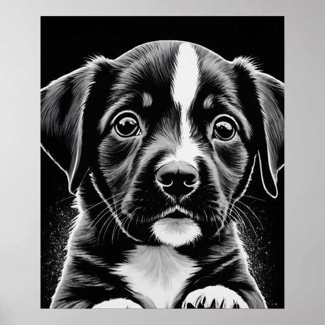 Adorable Black & White Puppy Poster (Frente)