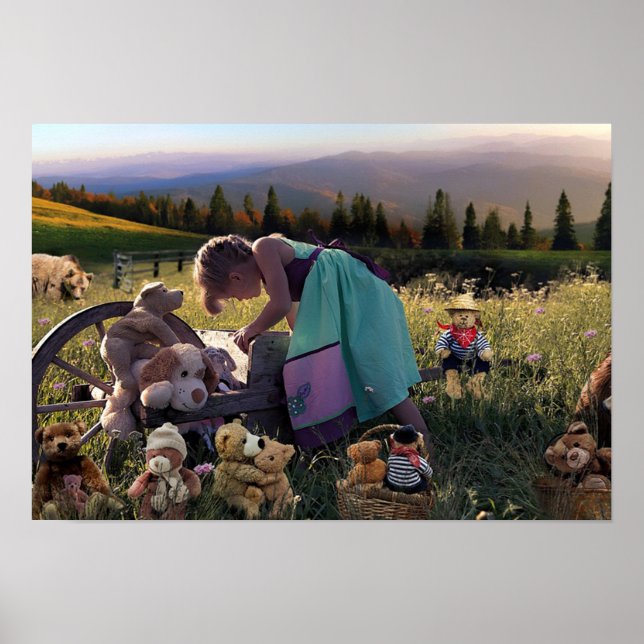 Adorable Child Outside with Toys Poster (Frente)