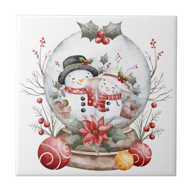 Adorable Christmas Snowman Ceramic Tile (Frente)