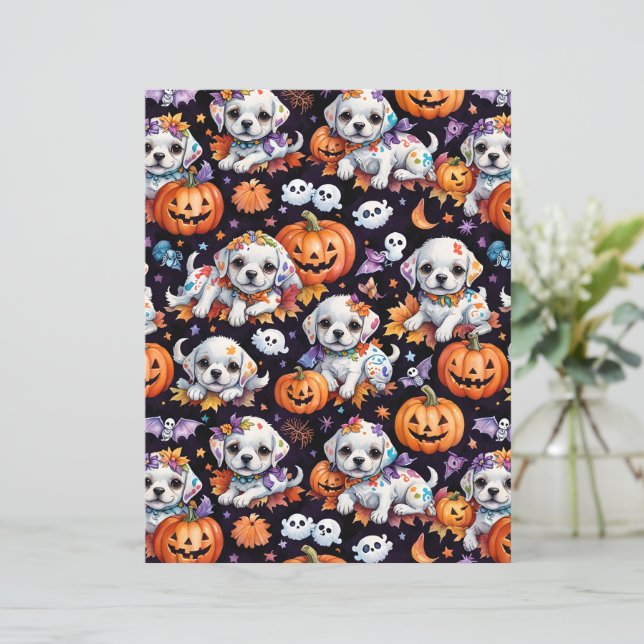 Adorable Maltese Puppy Halloween Scrapbook Paper (Em pé/Frente)
