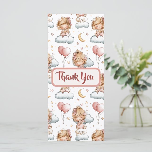 Adorable Pastel Baby Girl Shower Thank You Card (Em pé/Frente)