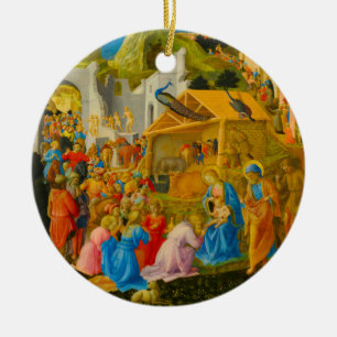 Adoração dos enfeites de natal redondos dos Magi