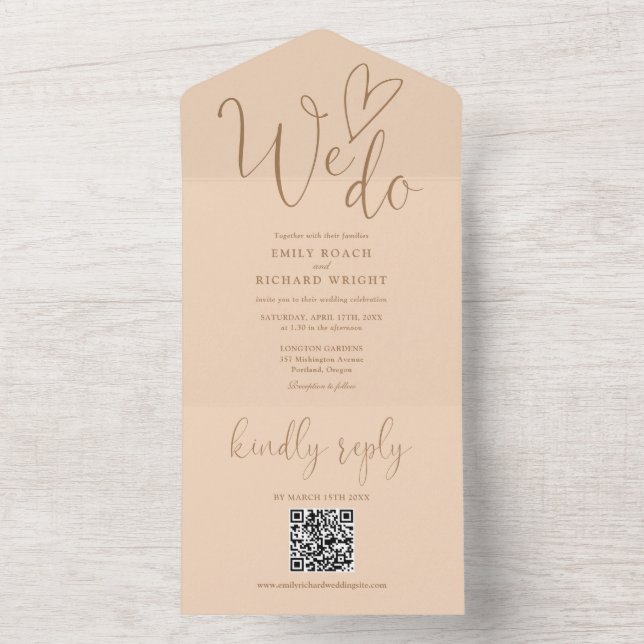 Adoramos Casamento de Pêssego Suave com Código QR  (Interno)