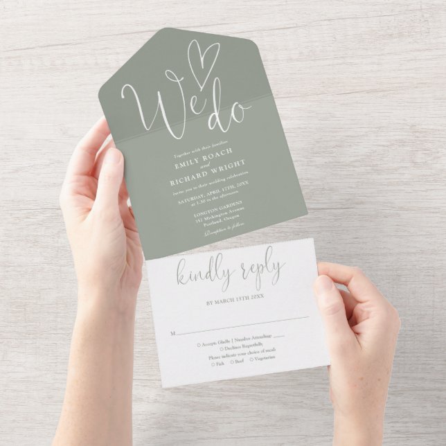 Adoramos Casamento Verde Sage com Script Heart (Aba destacável)