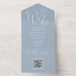 Adoramos Coração Código QR Dusty Casamento Azul
