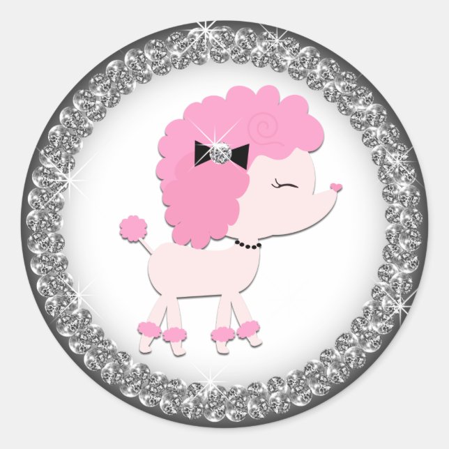 Adoráveis Adesivos de Poodle Rosa (Frente)