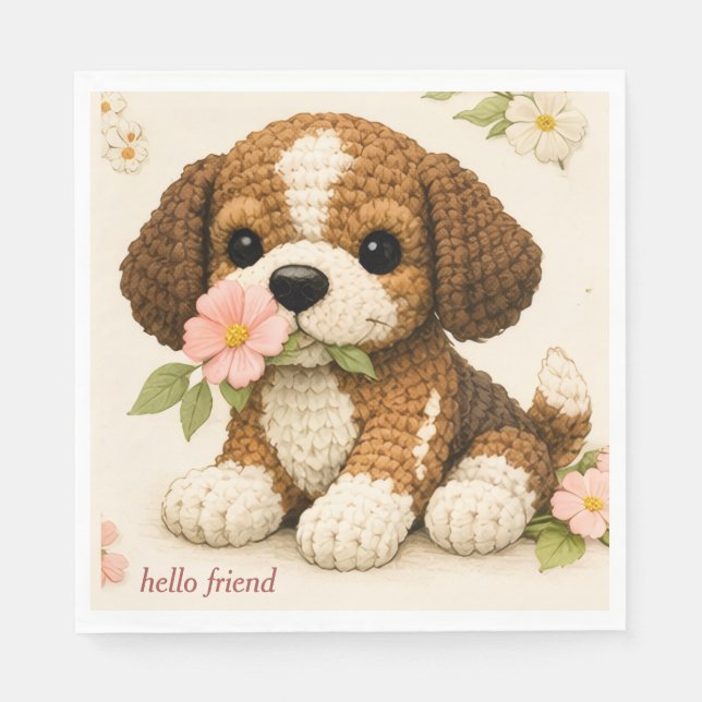 Adoráveis Guardanapos Florais de Cachorrinho Tecid (Frente)