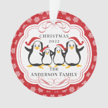 Adoráveis Pinguins Família de 4 Enfeite de Natal