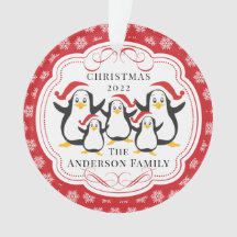 Adoráveis Pinguins Família de 5 Enfeite de Natal
