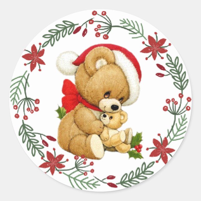 Adorável adesivo de urso de pelúcia de Natal (Frente)