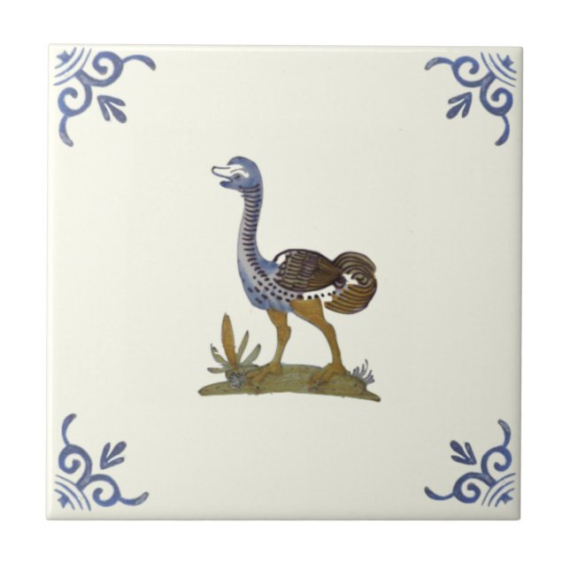 Adorável Ave de Ostrich Bebê Repro Delft Antiquado (Frente)