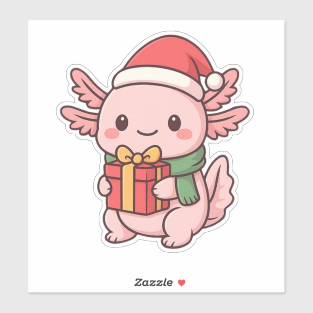 ✔ Adorável Axolotl Presente de Natal Adesivo (Folha)