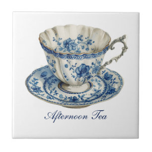 Adorável Azulejo Floral Teacup Cerâmico "Tarde-Tar