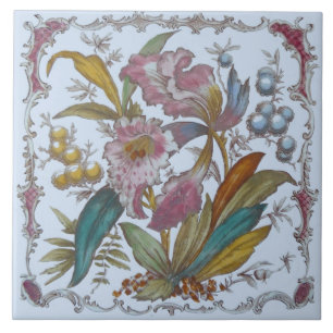 Adorável Azulejo Vitoriano Transferware Floral c1
