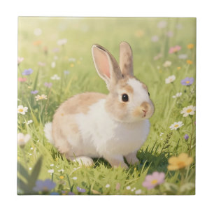 Adorável Bunny Felpudo Prado de Flores Silvestres