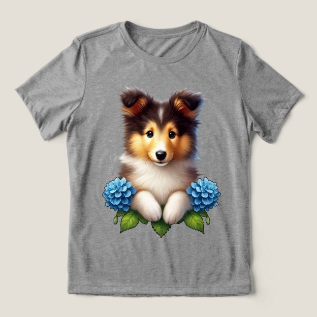 Adorável Cachorrinho com Flores Azuis (Design frontal)