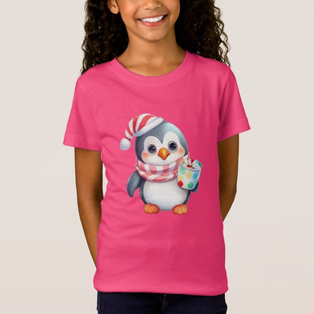 🐧 Adorável Camisa de Natal de Pinguim para Menina (Frente)