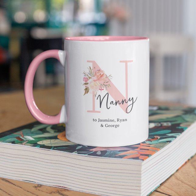 Adorável Caneca Inicial Floral para Babá (Criador carregado)