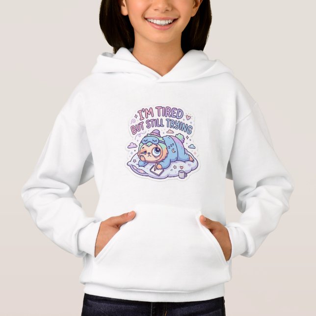 Adorável Capuz de Gato Cansado Pastel Aesthetic (Frente)