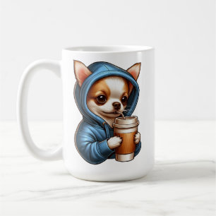 Adorável Chihuahua Bebendo Café de Xícara