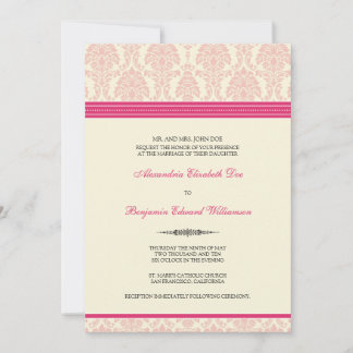 Adorável Convite ao Casamento tema damasco (fuchsi