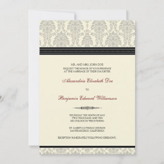 Adorável Convite ao Casamento tema damasco (preto/