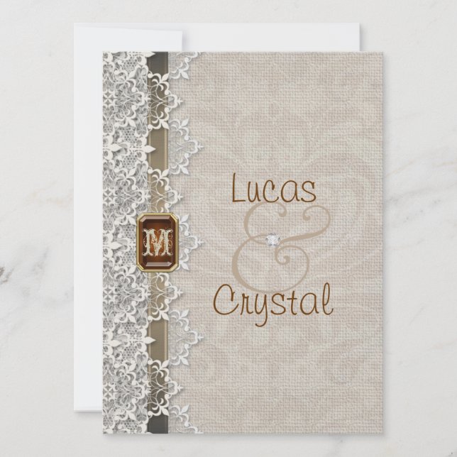 Adorável Convite De Casamento Chic Lace & Burlap (Frente)