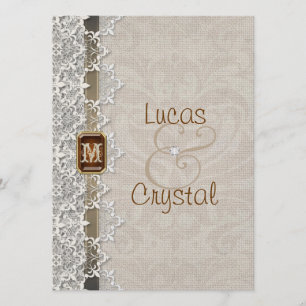 Adorável Convite De Casamento Chic Lace & Burlap