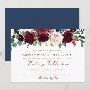 Adorável convite de casamento floral de marinho b