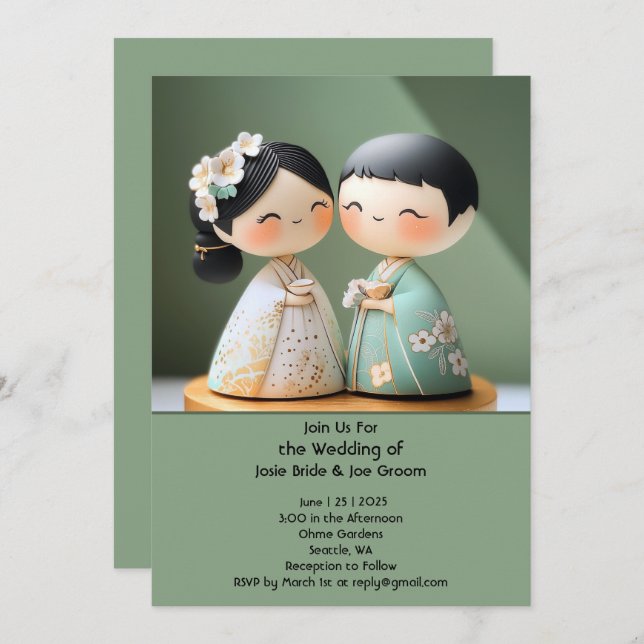 Adorável convite de casamento japonês (Frente/Verso)
