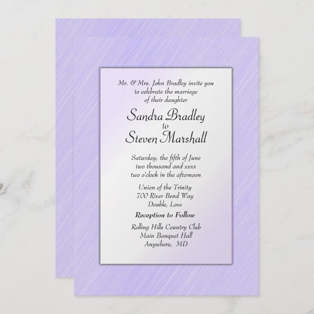 Adorável Convite de Casamento Lavanda (Frente/Verso)