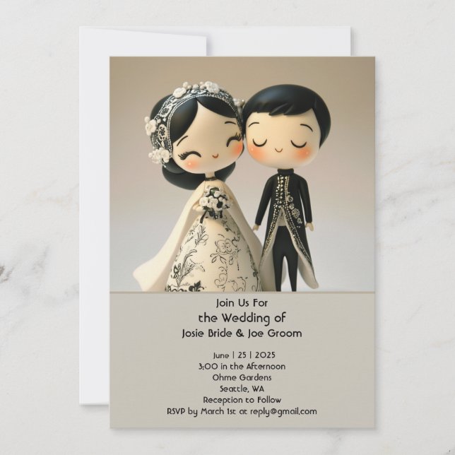 Adorável convite de casamento tradicional de casai (Frente)