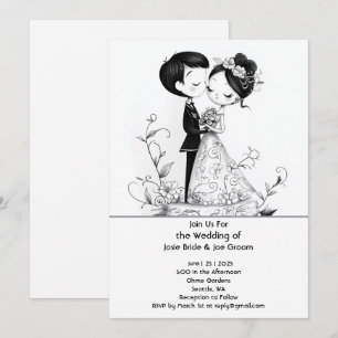 Adorável convite ilustrado para o casamento de cas