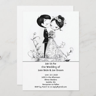 Adorável convite ilustrado para o casamento de cas