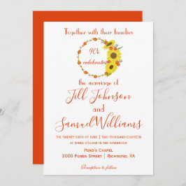 Adorável convite para o casamento floral de girass