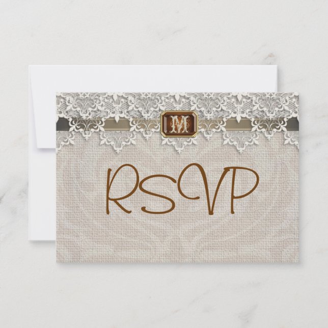 Adorável Convite Rsvp De Casamento Chic Lace & Bur (Frente)