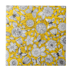 Adorável design abstrato floral branco e amarelo