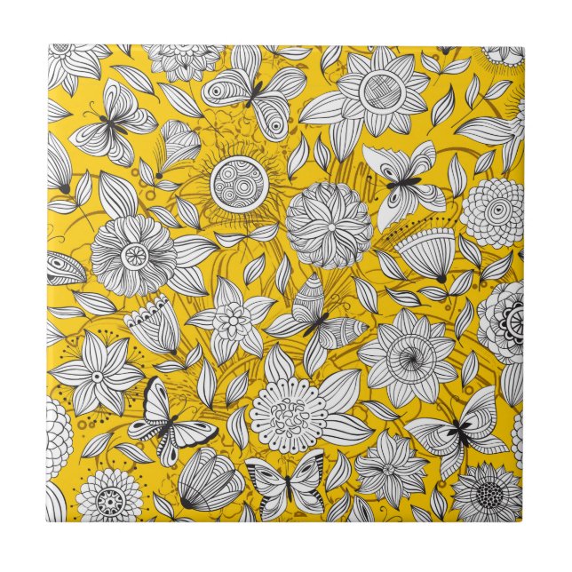 Adorável design abstrato floral branco e amarelo (Frente)