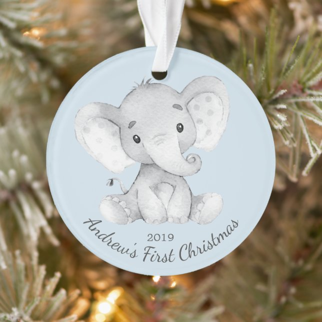 Adorável Elefante Meninos Primeiro Natal Enfeite (Árvore)
