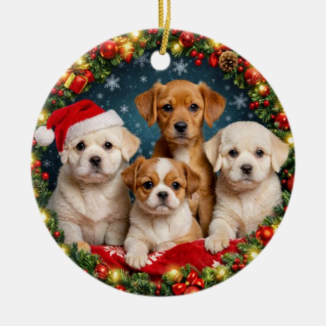 Adorável Enfeite de Natal de Cachorrinho (Frente)