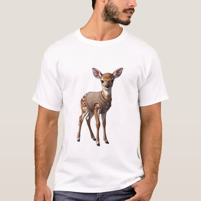 Adorável Fawn Vestindo uma Suéter Marrom Tecido (Frente)