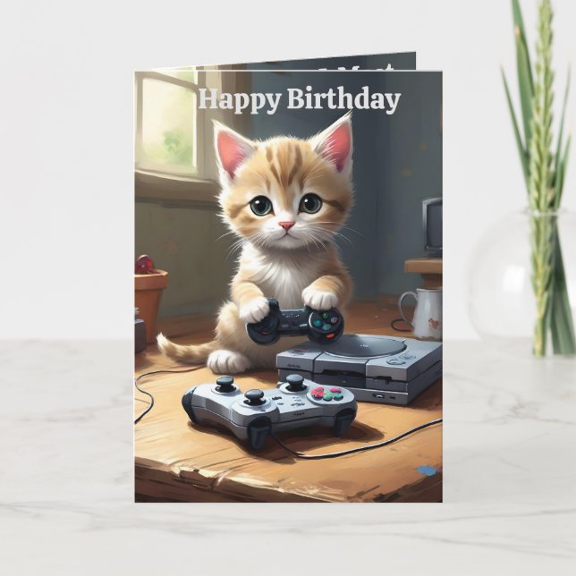 Adorável Gaming Kitten, Cartão de Aniversário (Frente)