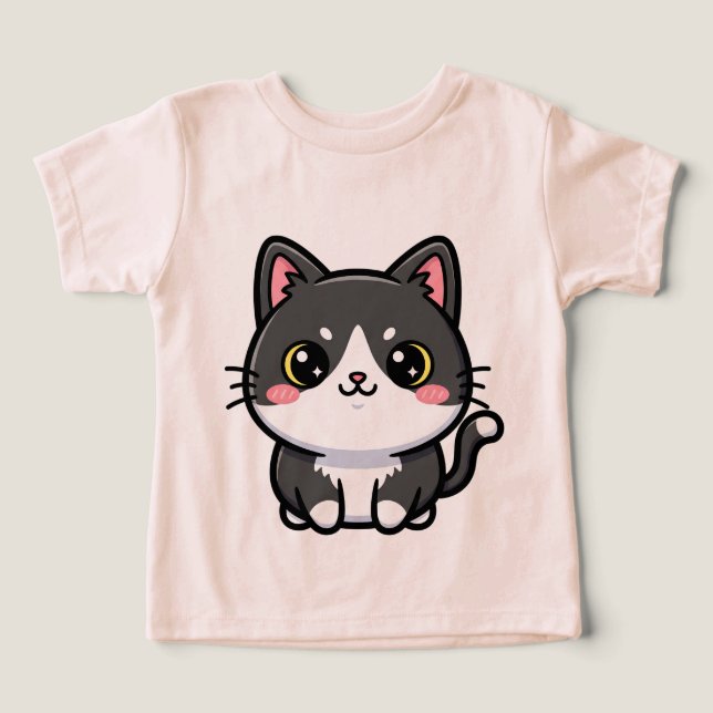Adorável gatinho kawaii preto e branco (Design frontal)