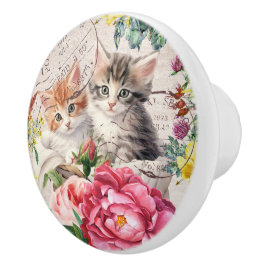 Adorável gatinho Selos florais coloridos móveis