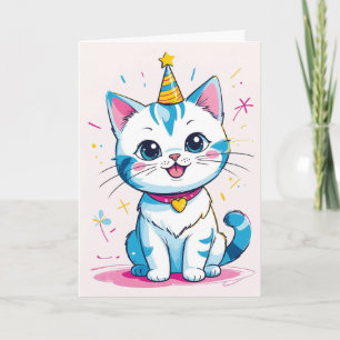 Adorável Gato de Aniversário - Cartão Personalizáv